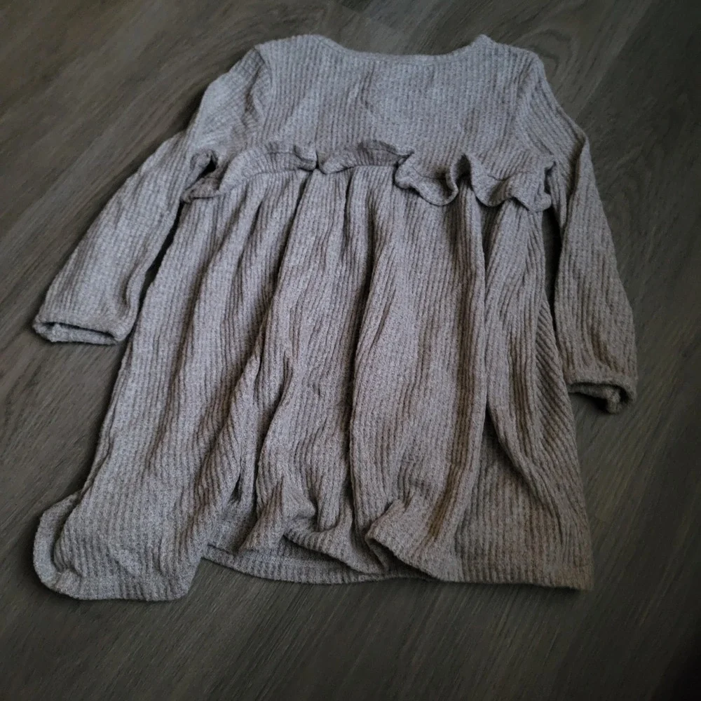 Old Navy Girls Dress 3T Taupe Waffle Knit Ruffle Empire Waist Casual Boho